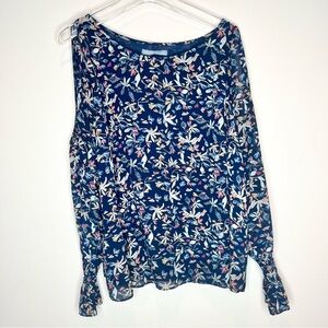Octavia Navy Blue Floral Print Cold Shoulder Women's Blouse Size L